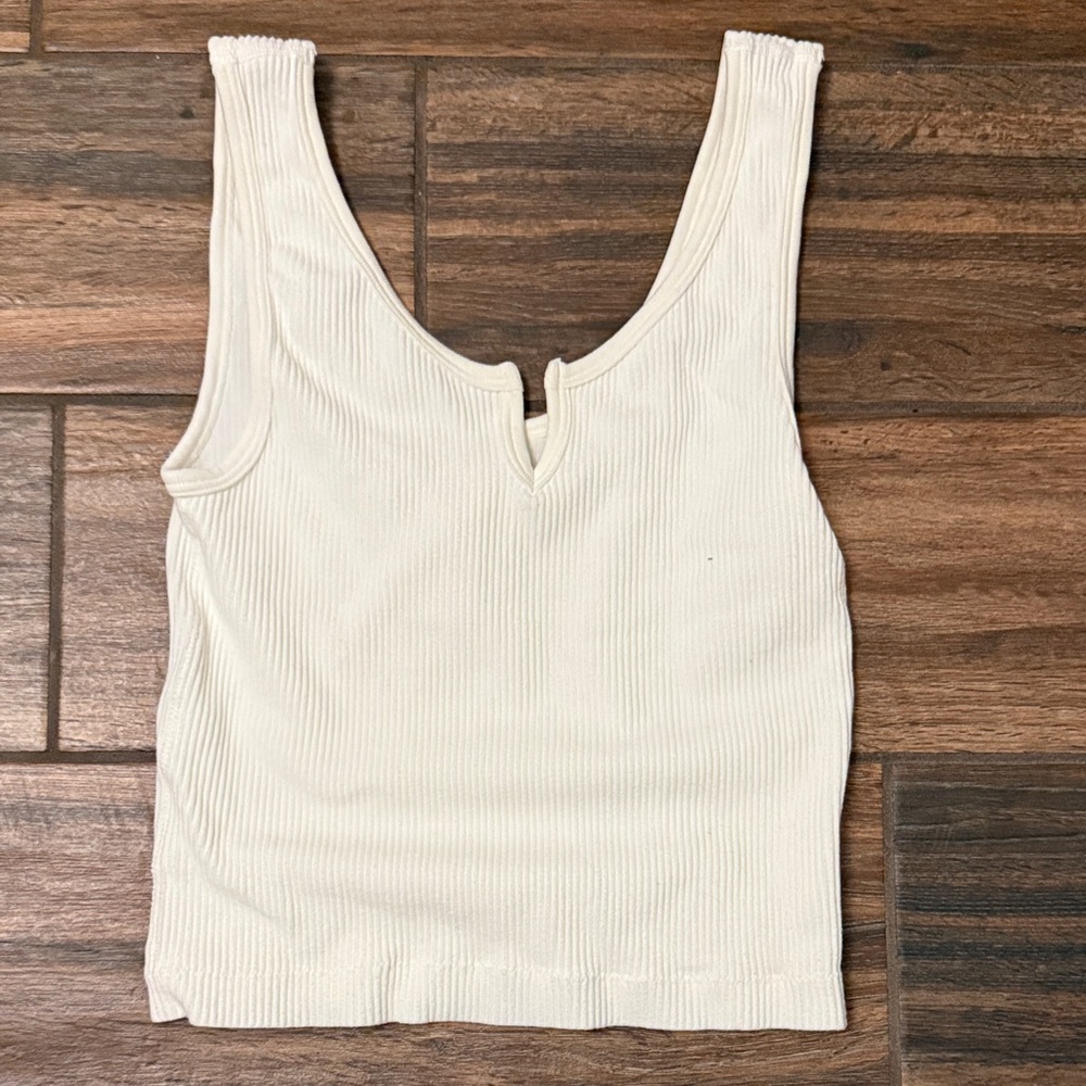 Pink Rose Cream Notch Neck Crop Tank Top